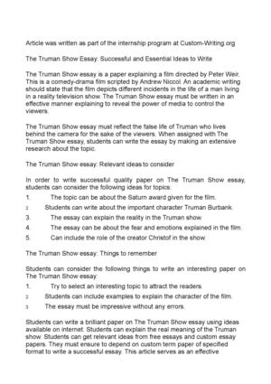 Calamo The Truman Show Essay Successful And Essential Ideas To Write The Truman Show Essay Successful And Essential Ideas To Write How To Write A Synthesis Essay also Ghostwriter To Write A Book Report For Me Thesis Statement Examples Essays