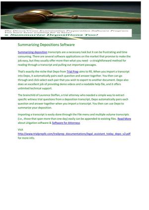 Summarizing Depositions, Deposition Summary Services Software