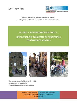 Mémoire de M1 : "Le label Destination pour tous, une démarche concertée de territoires touristiques adaptés"