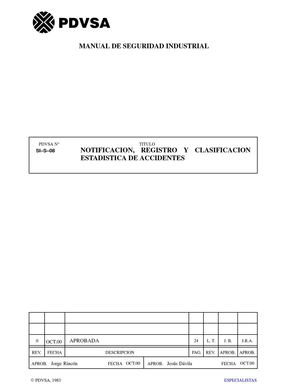 [SI–S–08] Notificación, registro y clasificación estadística de accidentes – PDVSA – Oct. 2000