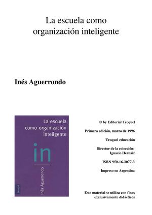 La escuela como organización inteligente  INÉS AGUERRONDO 