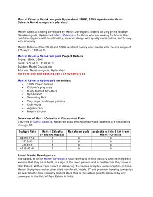 Mantri Celestia Nanakramguda Hyderabad, 2BHK, 3BHK Apartments Mantri Celestia Nanakramguda Hyderabad