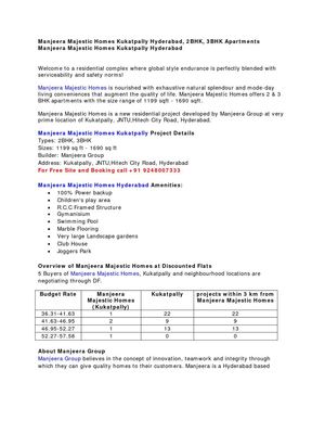 Manjeera Majestic Homes Kukatpally Hyderabad, 2BHK, 3BHK Apartments Manjeera Majestic Homes Kukatpally Hyderabad