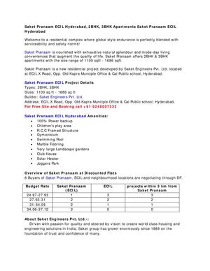 Saket Pranaam ECIL Hyderabad, 2BHK, 3BHK Apartments Saket Pranaam ECIL Hyderabad