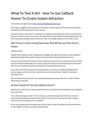 What To Text A Girl - How To Use Callback Humor To Create Instant Attraction 