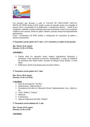 Taller de educación sexual. 1 año Ferrari, Sandra E 