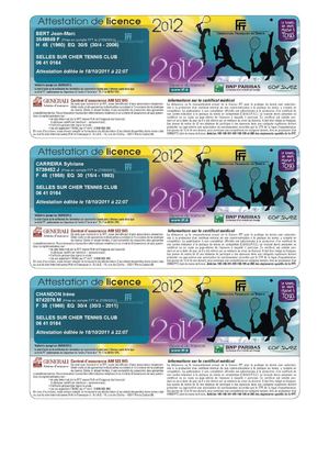 Attestations licences 2012