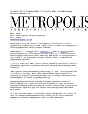 NEC HELPS METROPOLIS COMBINE TECHNOLOGY WITH THE ARTS 