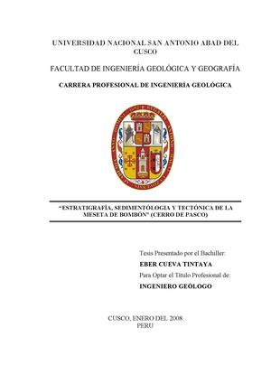 ESTRATIGRAFÍA, SEDIMENTÓLOGIA Y TECTÓNICA DE LA MESETA DEL BOMBÓN