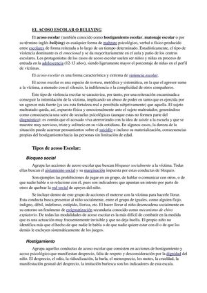 El Acoso Escolar o Bullying