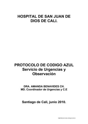 PROTOCOLO CODIGO AZUL HOSPITAL SAN JUAN DE DIOS CALI