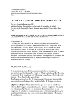 PROBLEMAS DE LA EDUCACION UNIVERSITARIA