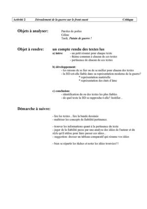 Activité 2 Critiquer les représentations de la grande guerre