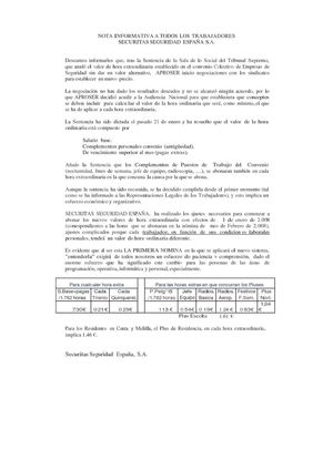 Hoja explicativa pago horas extras Securitas