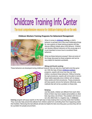 Childcare Workers Training Programs Behavioral Management For Children