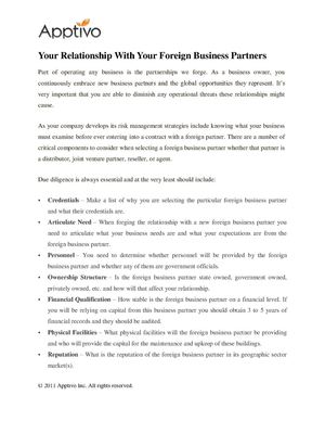 Your Relationship With Your Foreign Business Partners