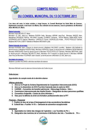 Conseil municipal du 13 octobre 2011