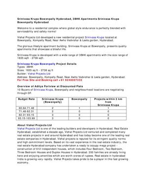 Srinivasa Krupa Bowenpally Hyderabad, 3BHK Apartments Srinivasa Krupa Bowenpally Hyderabad