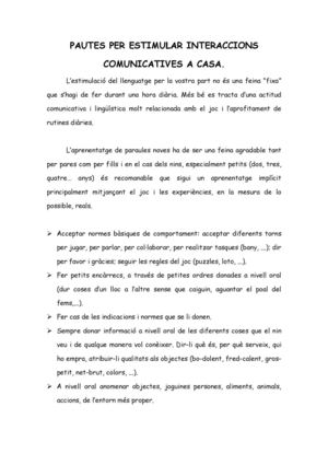 PAUTES PER ESTIMULAR INTERACCIONS COMUNICATIVES A CASA