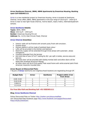 Arnav Santhome Chennai, 3BHK, 4BHK Apartments by Sreenivas Housing, Booking open Call 9282401111