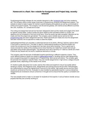 Homework in a flash: New website for Assignment and Project help, recently released