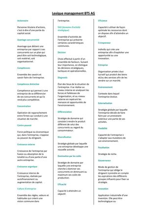 BTS AG Management - Lexique + auteurs référents