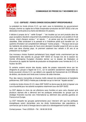 C.I.C - GDFSUEZ : FONDS CHINOIS SOCIALEMENT IRRESPONSABLE