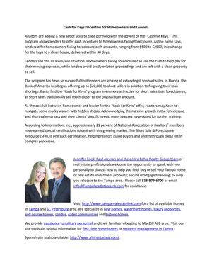 Cash for Keys - Incentive for Homeowners and Lenders