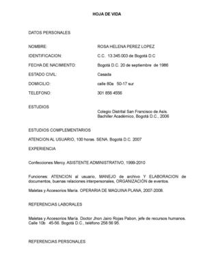HOJA DE VIDA DE ROSA PEREZ