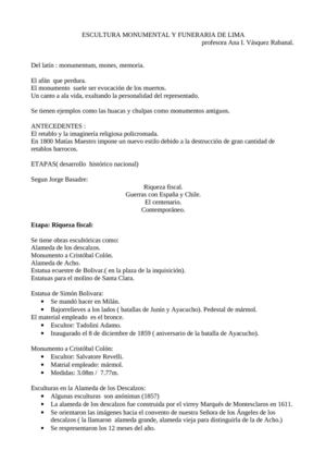 LA ESCULTURA MONUMENTAL Y FUNERARIA DE LIMA