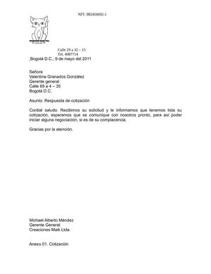 RESPUESTA DE COTIZACION