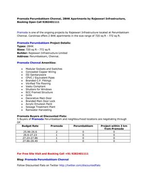 Pramoda Perumbakkam Chennai, 2BHK Apartments by Rajeswari Infrastructure, Booking Open Call 9282401111