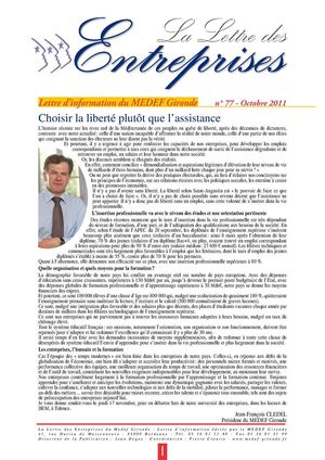 Lettre des Entreprises MEDEF Gironde - Octobre 2011 - n°77