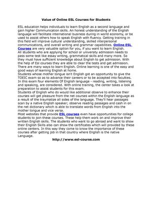 Value of Online ESL Courses for Students