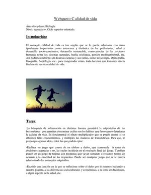 Webquest: Calidad de vida, realizada por Prof. Claudia Molet