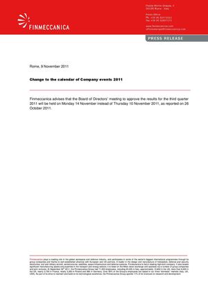 Change to the calendar of Company events 2011