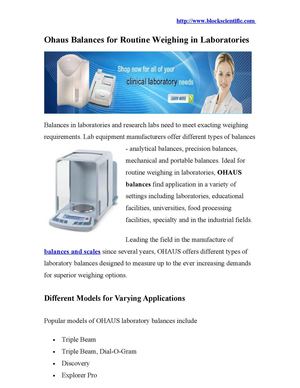 OHAUS Balances Available at Block Scientific