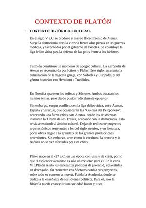 Contexto histórico-cultural y filosófico de Platón