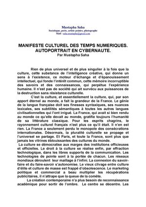  MANIFESTE CULTUREL DES TEMPS NUMERIQUES. AUTOPORTRAIT EN CYBERNAUTE. Par Mustapha Saha 