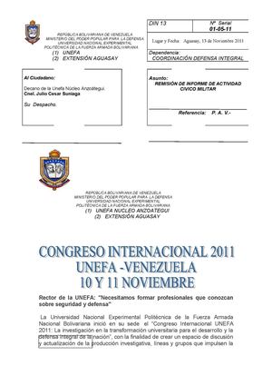 Msc.JUDITHMER LOPEZ ASISTE AL CONGRESO INTERNACIONAL 2011-UNEFA EXTENSIONA AGUASAY NUCLEO ANZOATEGUÍ.COORD.PROGRAMA DEFENSA INTEGRAL