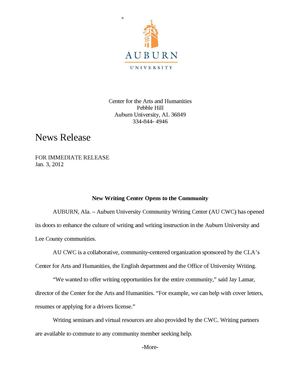 Auburn University Community Writing Center Press Release