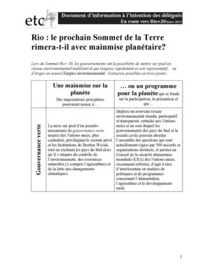 Rio : le prochain Sommet de la Terre rimera-t-il avec main mise planétaire?