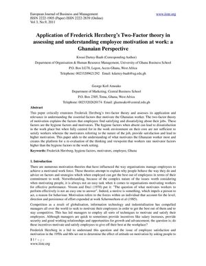 1.[1-8]Application of Frederick Herzberg’s Two-Factor theory in assessing and understanding employee motivation at work