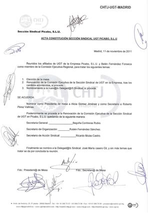 Acta Constitución Seccion Sindical Picabo