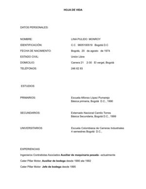 hoja de vida lina