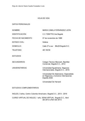 hoja de vida camila