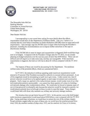 Lettre de Leon Panetta adressée aux sénateurs McCain et Graham