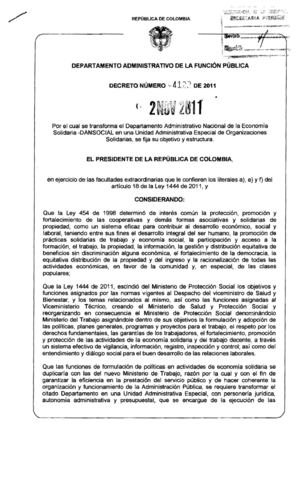 Transformación de DANSOCIAL en Unidad Administrativa Especial de Organzaciones Solidarias