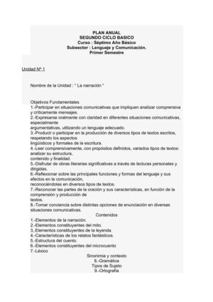 Plan Anual - Lengua Tercer Ciclo