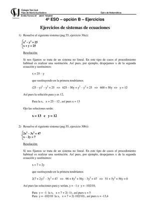 4º ESO - opcion B - 03-Sistemas de ecuaciones - Pitagoras